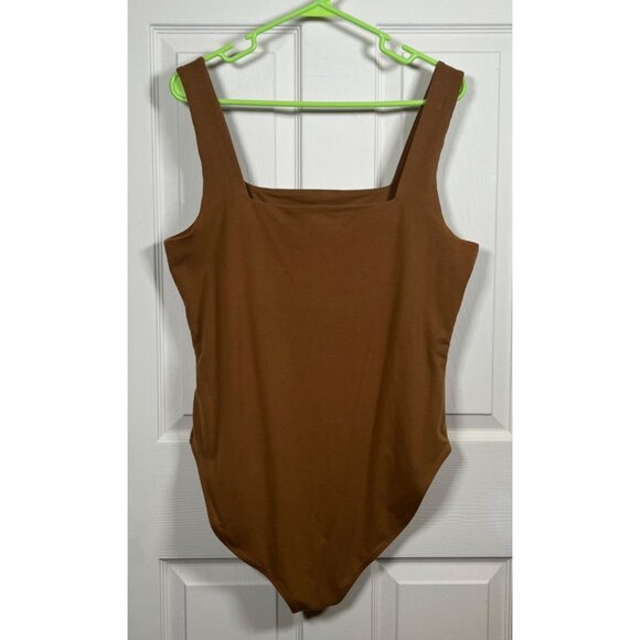 Old Navy Brown Square Neck Bodysuit XL Cotton Blend Sleeveless Snap Closure - Picture 1 of 7